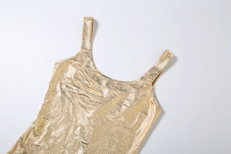 Kliou Sexy Glänzendes Goldenes Kleid Damen Sommer-Trend Tiefer Ausschnitt Rückenfreies Ärmelloses Figurbetontes Pfirsichfarbenes Hüftbetontes Mitternachts-Club-Party Mini-Bodycon-Kleid – Detail 6