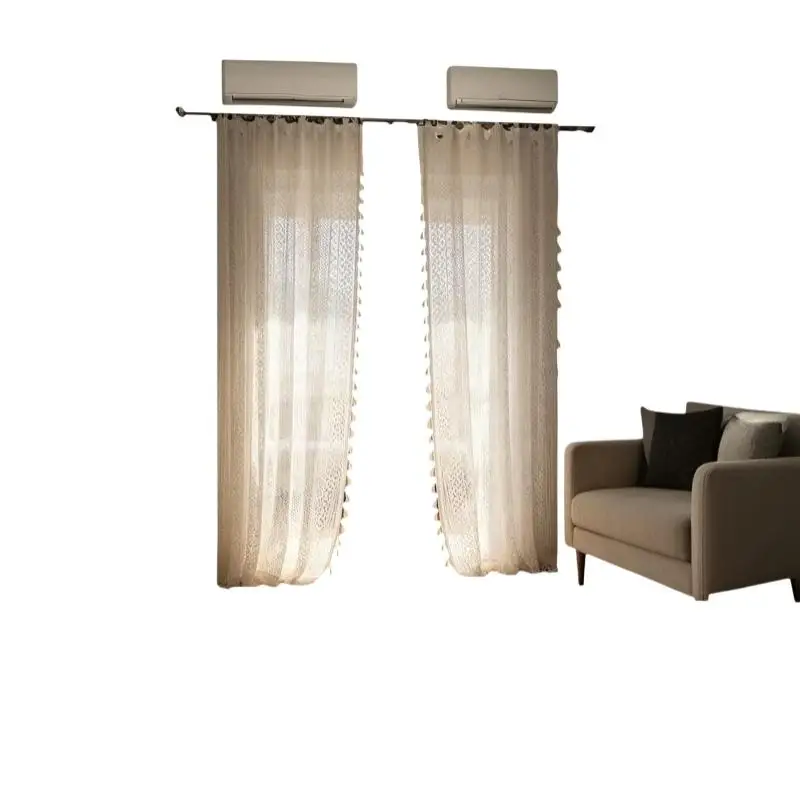Französischer Tüll-Spitzenvorhang mit geometrischen Streifen, gestrickter lichtfilternder Vorhang für Küche, Schlafzimmer und Wohnzimmerdekoration – Detail 6