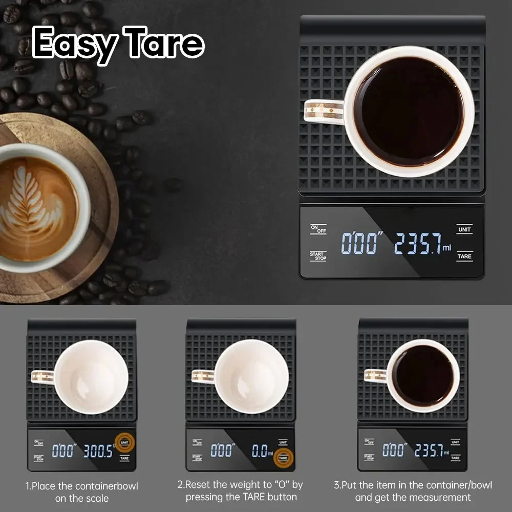 3kg/0.1g Coffee Scale with Timer Kitchen Tools Digital Multifunction Weighing Scale Pour Over Drip Espresso Scale LCD Display
