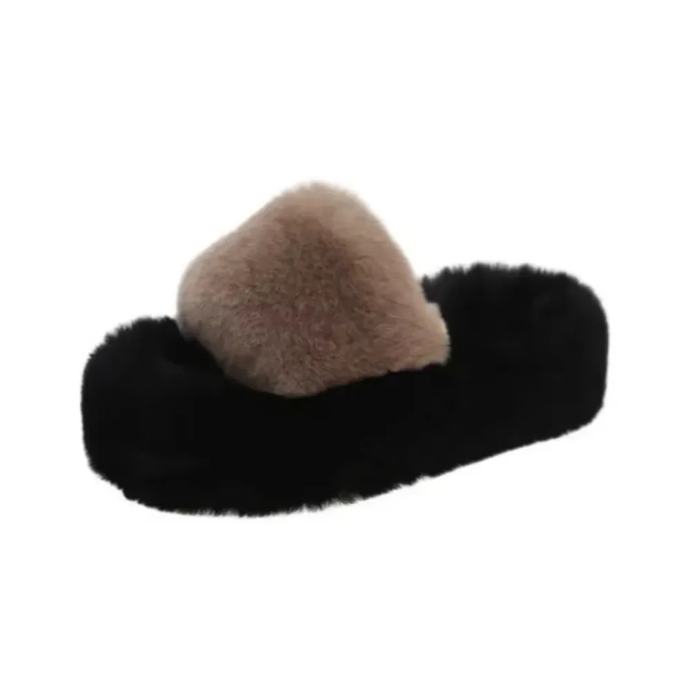 Extra High Heels  That Can Be Worn Out with Fluff Women Shoes With A Thick Sole and A Small Cotton Slipper