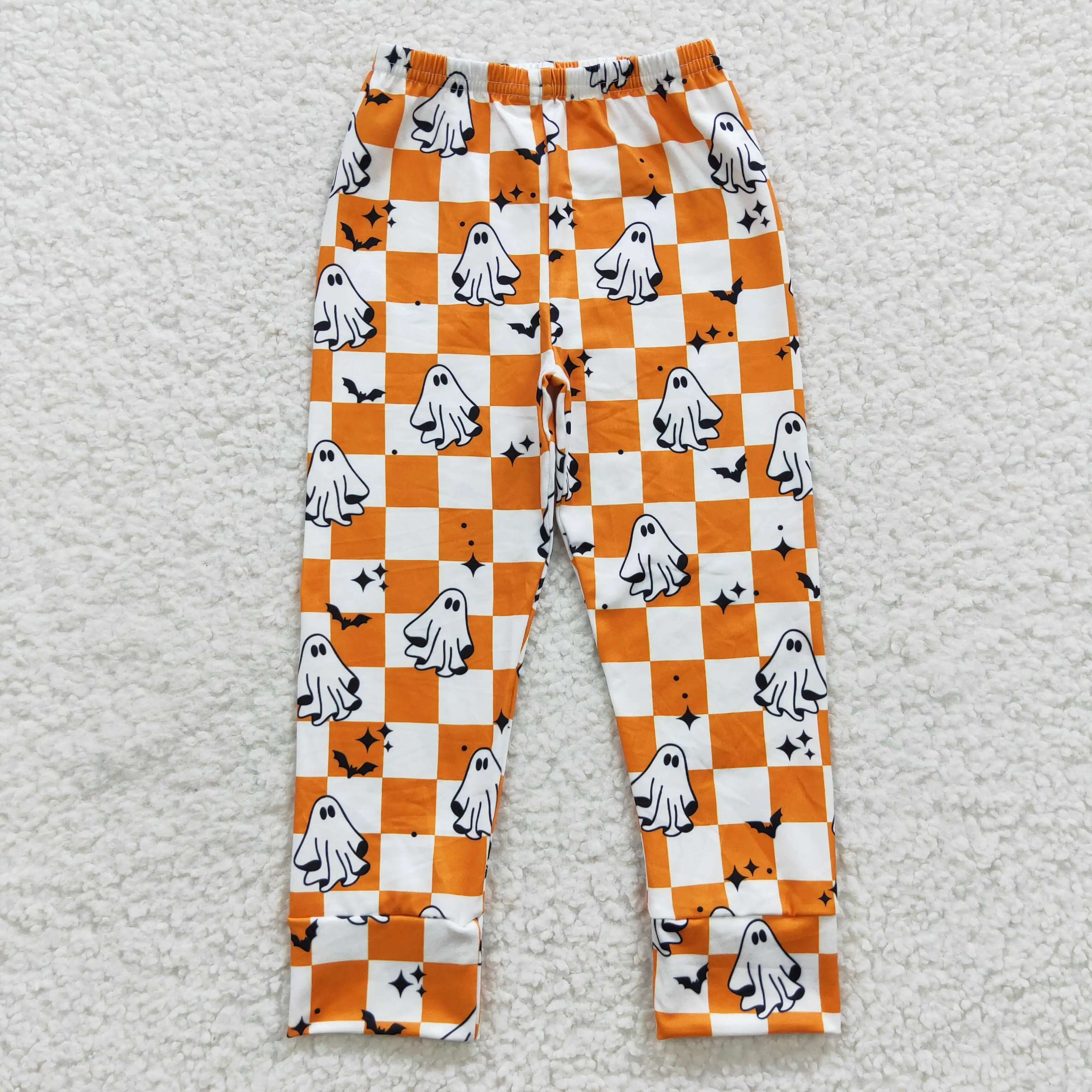 2​023 Factory Supply RTS Kids Orange Checkered Clothing Toddler Girl Fall Trousers Baby Halloween Pants