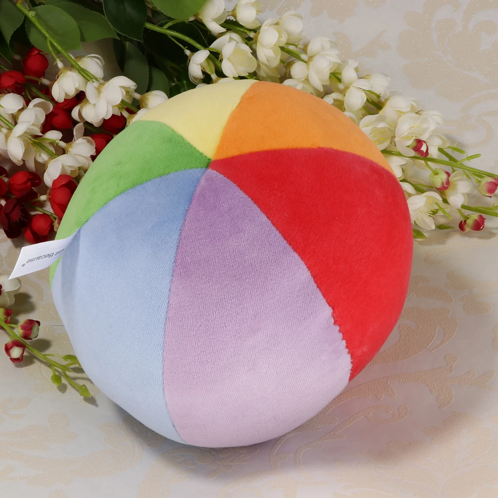 Pelota de peluche colorida para aprendizaje temprano de bebé, suministros para masticar, rellenos de 13cm