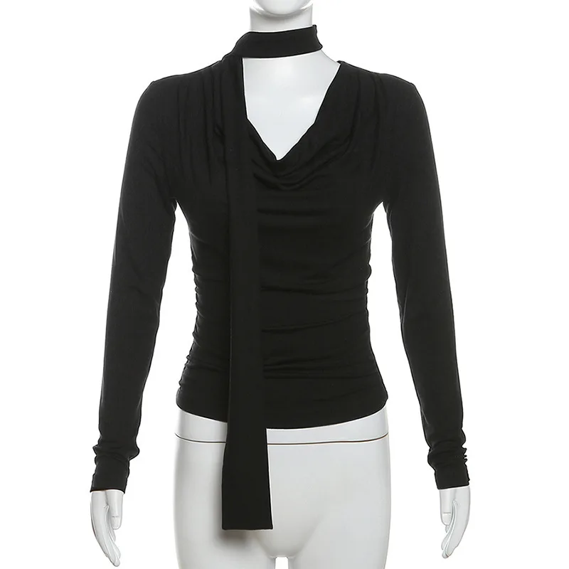 

2025 Spring New Fashion Hot Girl Solid Color Base Long Sleeve Top