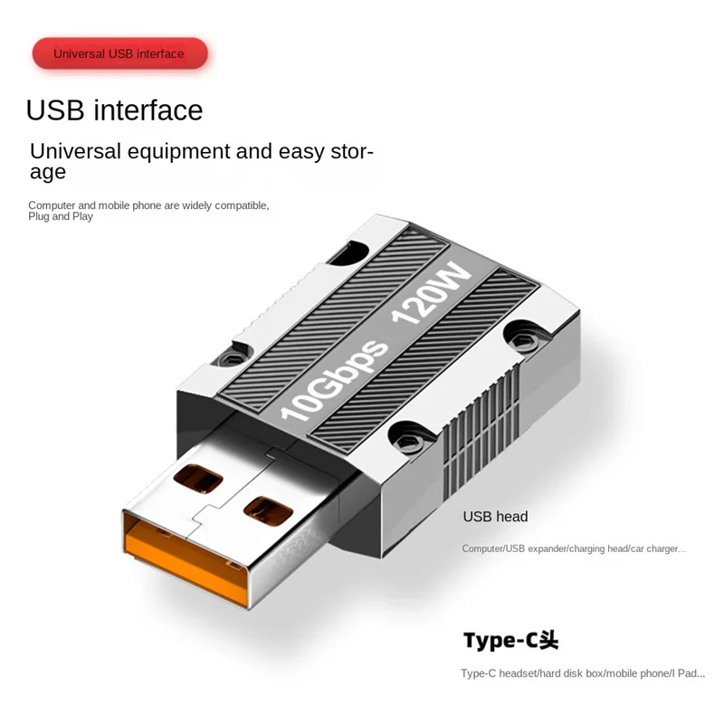 AS95-1 قطعة 10Gbps USB ذكر إلى USB-C موصل سالب سبائك الزنك للهاتف باد Adaptador