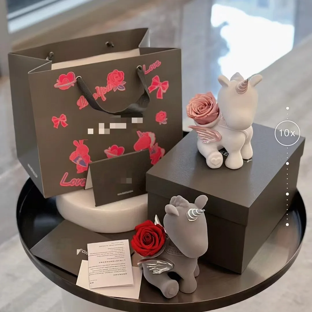 Plush Crafts Creative Simplicity Eternal Flower Unicorn Ornament Home Decoration