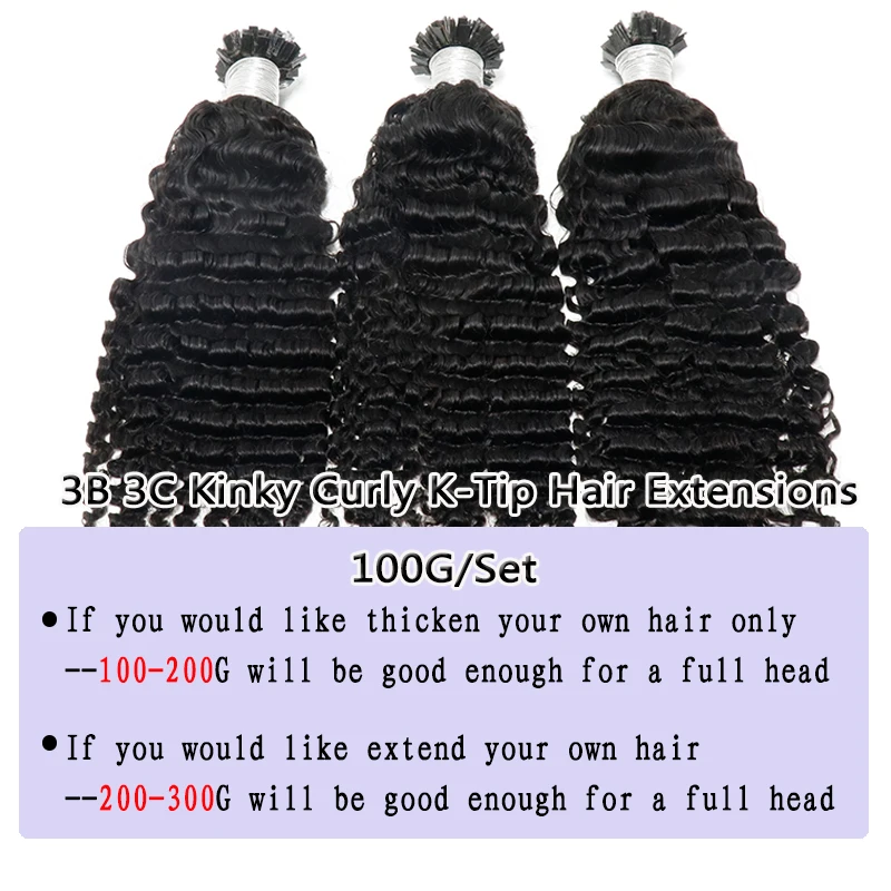 3B 3C Afro Kinky Curly K Tip Microlinks Hair Extensions Human Hair Brazilian Virgin Hair I Tip Human Flat Fusion Hair Extensions