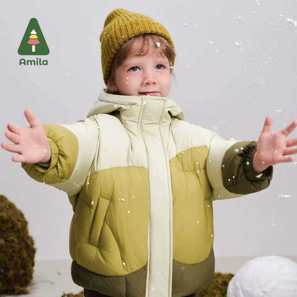 Amila baby down jacket 2024 winter new high quality boys and girls white duck down contrasting color Soft Warm children\'s jacket