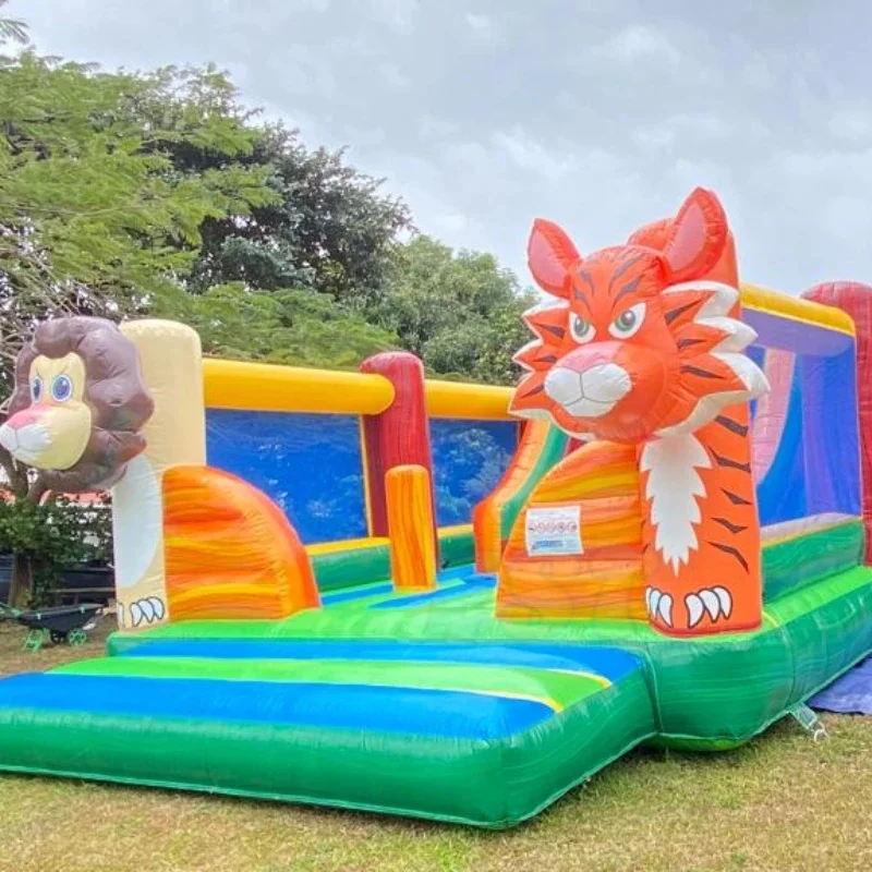 Inflatables Animal Themed Bounce House with Slide Bouncing Castle Combo Outdoor Lion and Tiger Jumping Castle for Kids Party