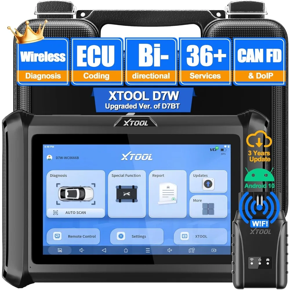 Tool XTOOL D7W: Wireless Ver. of D7/D7S, OBD2 Scanner with 3-Year Updates, ECU Coding, CAN FD&DoIP, 36+ Reset