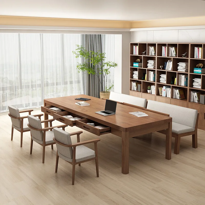 Solid wood long desk with drawers, desk to the living room, large board table behind the sofa, solid wood book reading table