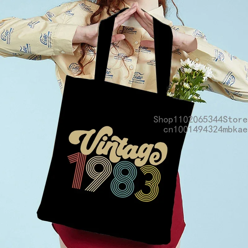 80s Trend Canvas Bag Vintage 1983 Graphics Handbags Women Casual Shopping Bag Daily Shoulder Bag Harajuku Side Bag for Ladies