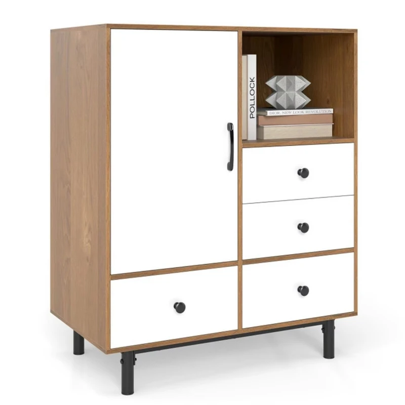 Mid-century modern four-drawer sideboard with natural storage