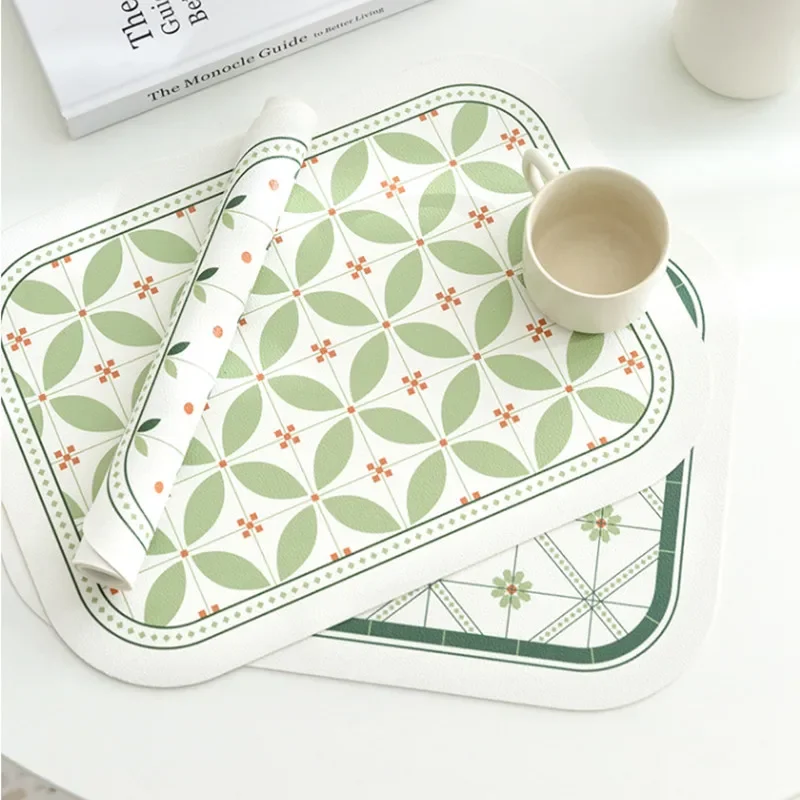 2 PCS Modern Light Luxury Lychee Pattern Placemat Waterproof And Oil-Proof Simple Green Creative Tile Series Placemat