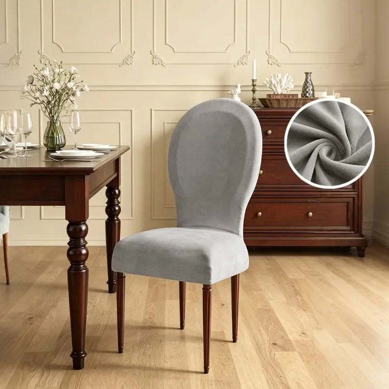 1/2/4Pcs Elastic Silver Fox Fur Round Back Chair Cover Anti-Slip Cat Scratch Curved Backrest Chair Cover Solid Color Seat Case