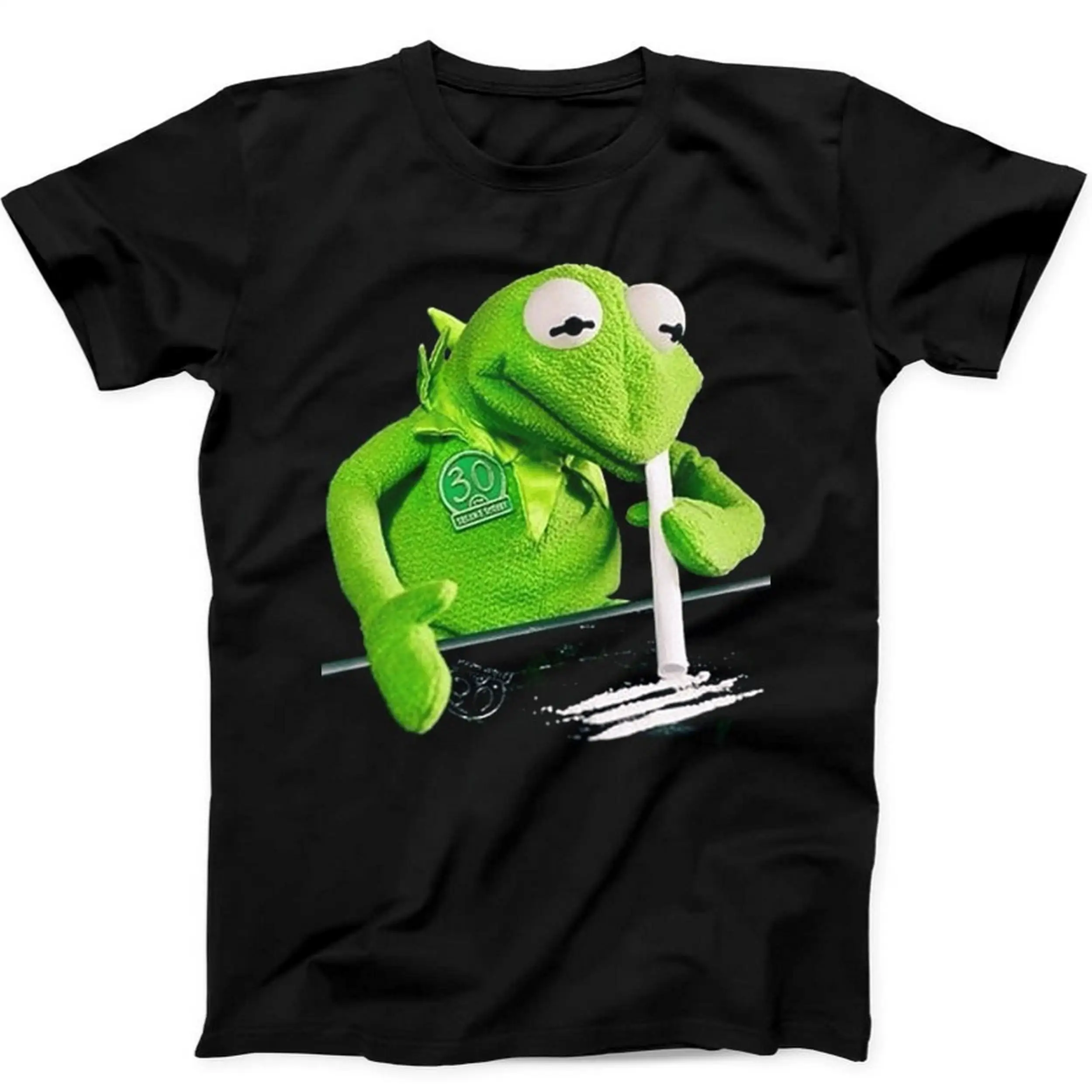 Rana Cocaína Muppet droga Hipster divertido Narcos regalo divertido camiseta negra verano hombres y mujeres camiseta suelta y transpirable
