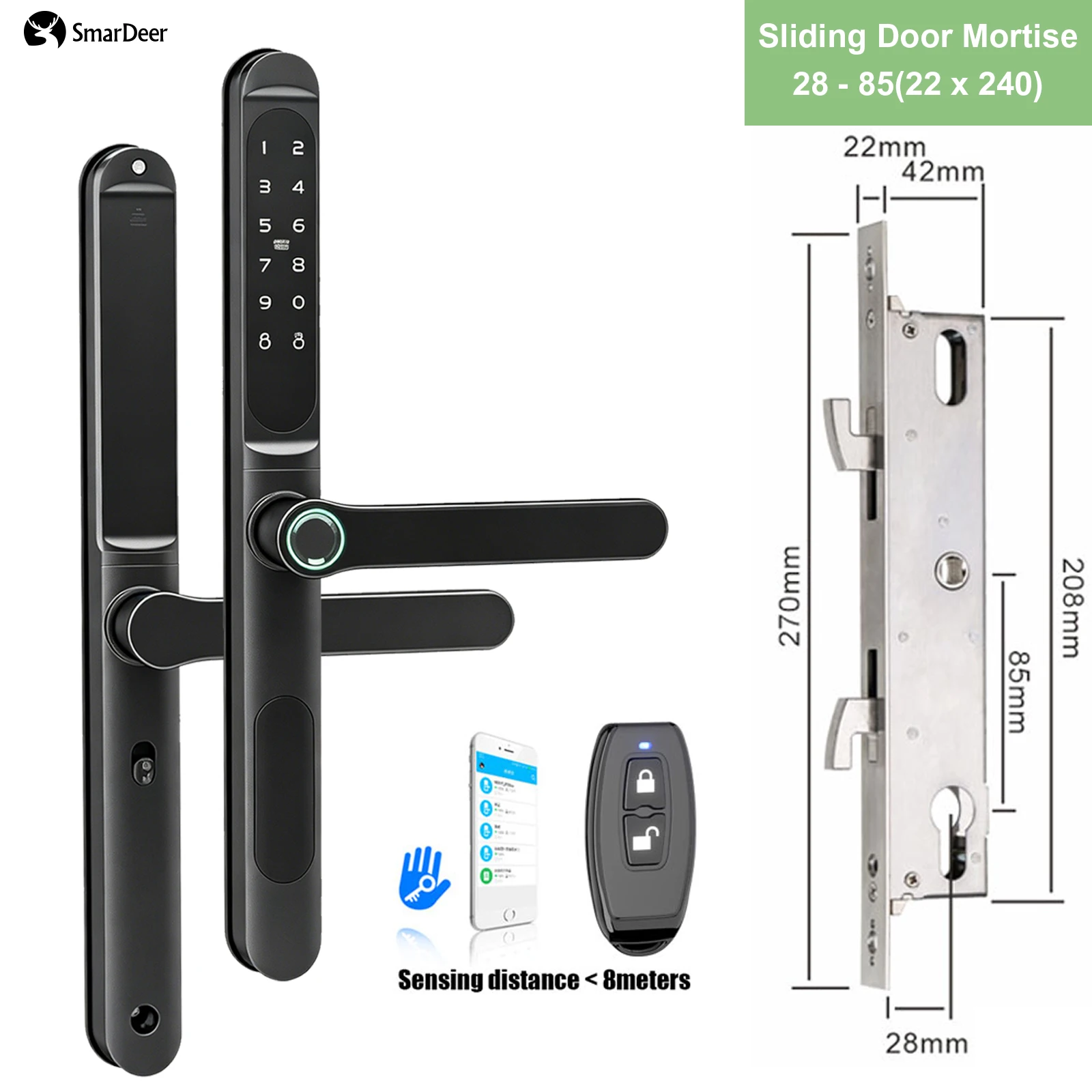 Slimme schuifdeurslot met thermische onderbreking, aluminium, IP65 waterdicht, Tuya WiFi, vingerafdruk, biometrische sleutelloze toegang, elektronisch slot
