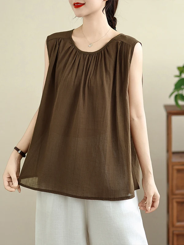 

Ele, летний легкий хлопковый льняной жилет, круглый топ Ne Svel, большой размер для женщин, свободный крой в стиле ретро