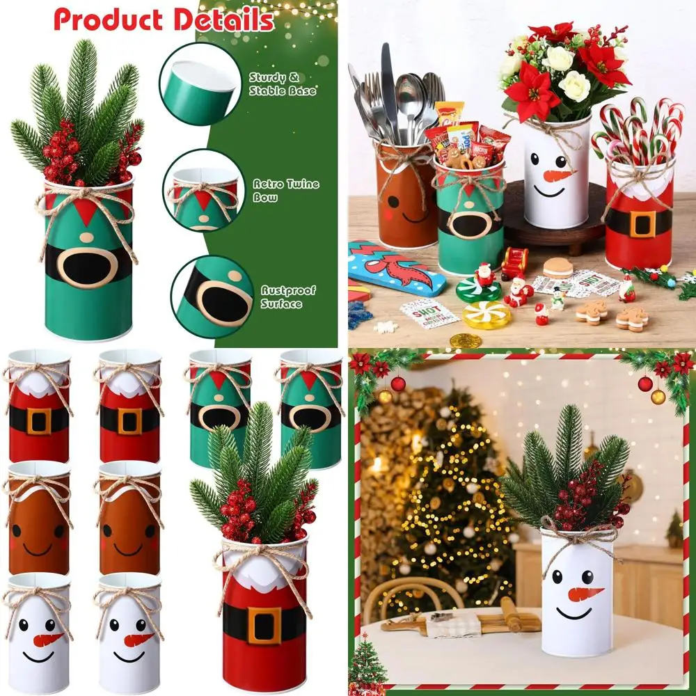 

Farmhouse Style Christmas Centerpiece Vases with Galvanized Metal Buckets, 4.33, Decorated with Twine and Bow for Festive Home P