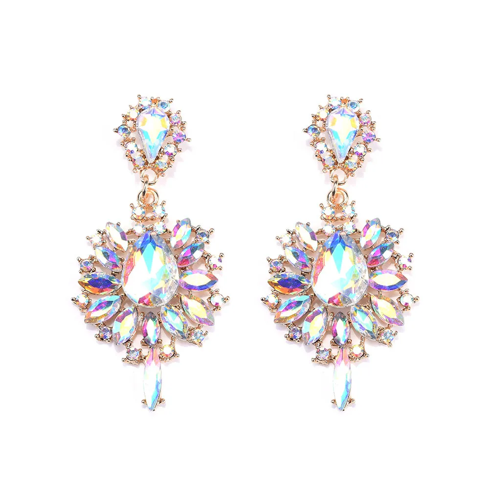 Cross-border jewelry supply, earrings, alloy diamond-encrusted large glass earrings, personalized simple earrings, foreign trade