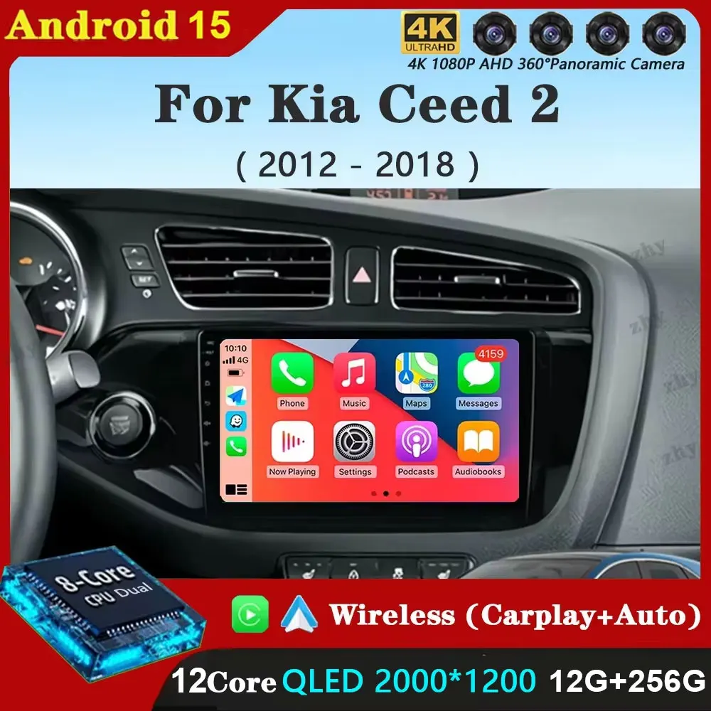 

For Kia Ceed Cee'd 2 JD 2012 - 2018 Android 15 Wireless Carplay&Auto Car Radio Multimedia Video Player Navigation Stereo GPS DSP