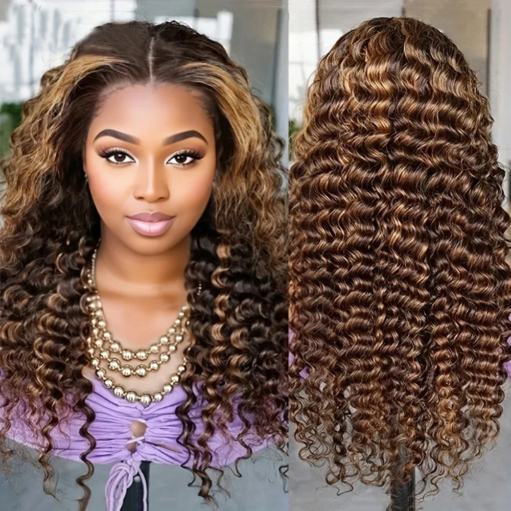 Highlight Lace Front Echthaar Perücken p427 vor gezupft leimlos für Frauen Deep Wave transparente Spitze Verschluss Perücke frei Teil