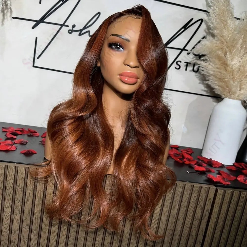 طويل فضفاض موجة الزنجبيل البرتقالي البني Hightlight360Lace شعر مستعار أمامي شعر الإنسان الدانتيل الشفاف سهلة Intsall Glueless5x5HD شعر مستعار دانتيل #3