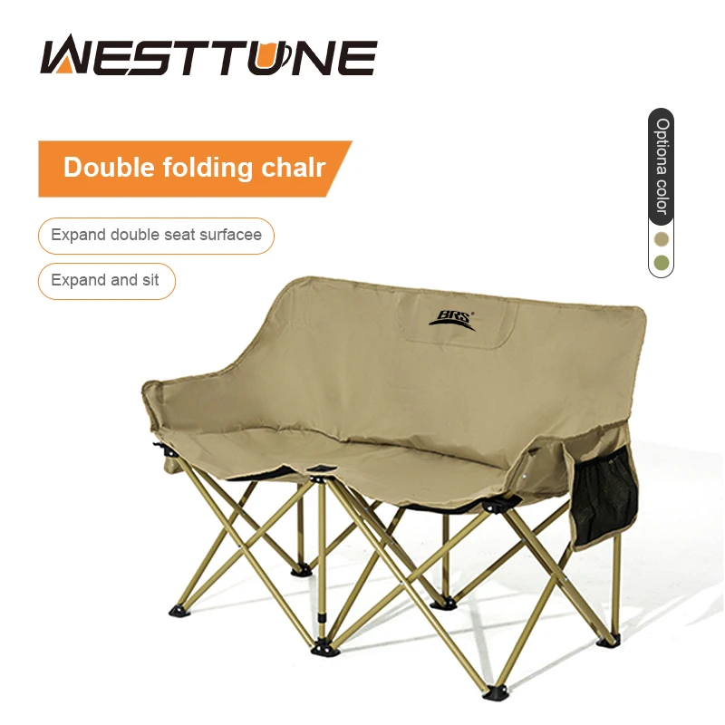 WESTTUNE Double Camping Chair Outdoor Fishing Backrest Chair Portable Folding Lawn Chair Beach Tourist Double Seat Leisure Chair