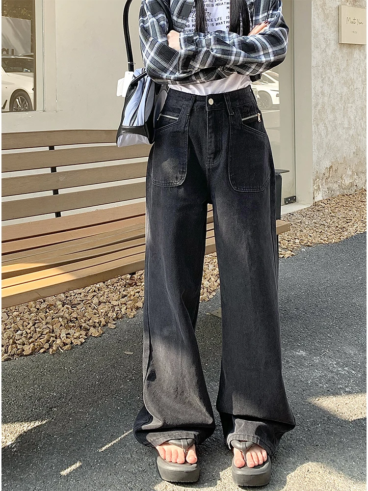 

Women's Black Gothic Baggy Cargo Jeans Harajuku Y2k Denim Trousers Cowboy Pants Vintage Aesthetic Emo 2000s Trashy Clothes 2024