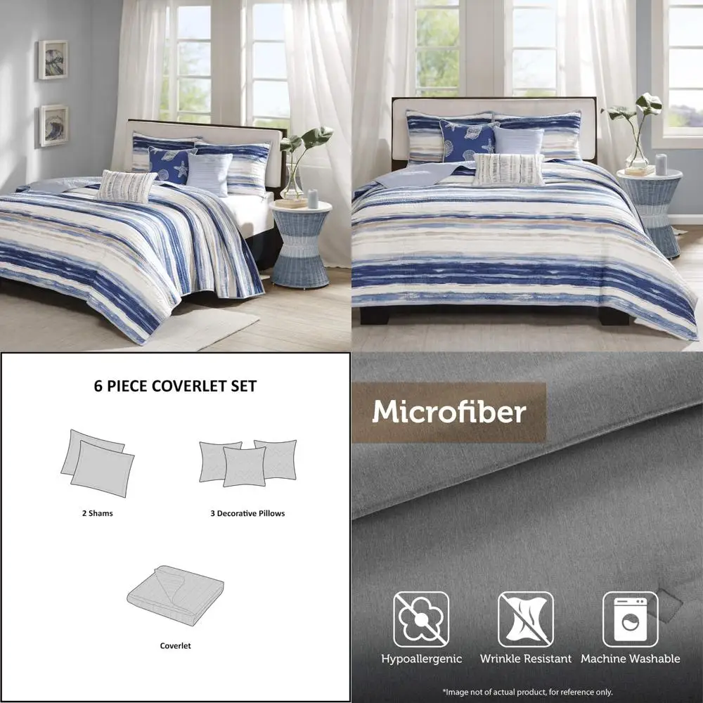 

Комплект одеял в прибрежном стиле Cottage, всесезонное покрывало из 6 предметов с легким слоем, подушка Shams и дополнительное A