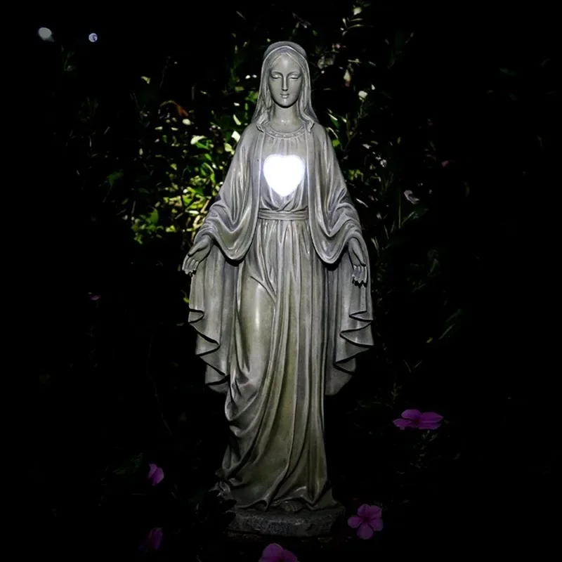 

Virgin Mary Religious Catholic Garden Decor Statues 20 inch Solar Outdoor Patio Madonna Heart Glowing