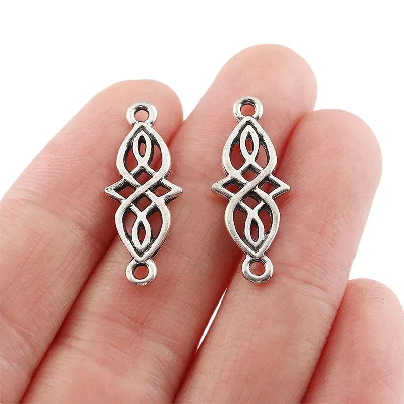 50 x Tibetan Silver Color Elongated Celtic Knot Infinity Connector Charms Pendants For DIY Necklace Jewelry Making Materials