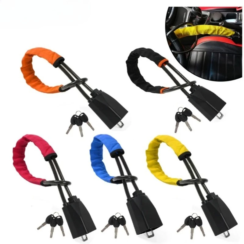 

Universal Steering Wheel Lock Anti-Theft Security System Car Truck SUV Auto Lock With 3 keys Seat Belt Socket Steel Rope