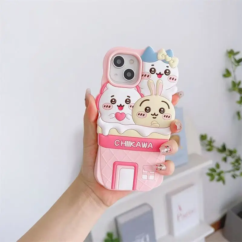 

Kawaii Sanrio Chiikawa Cartoon Phone Case for IPhone 15 14 13 12 11 Pro Max Ice Cream Cone Stereo Soft Silicone Phone Case Gift