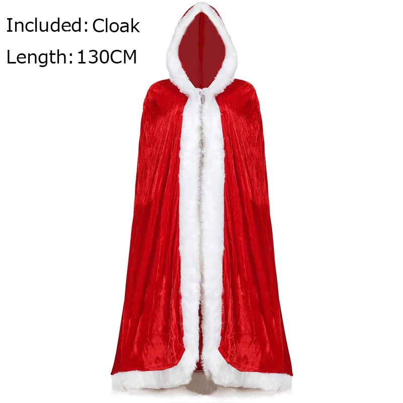 Parent Child Christmas Velvet Hooded Cloak Costume Santa Claus Play Suit Cosplay Carnival Fancy Party Dress