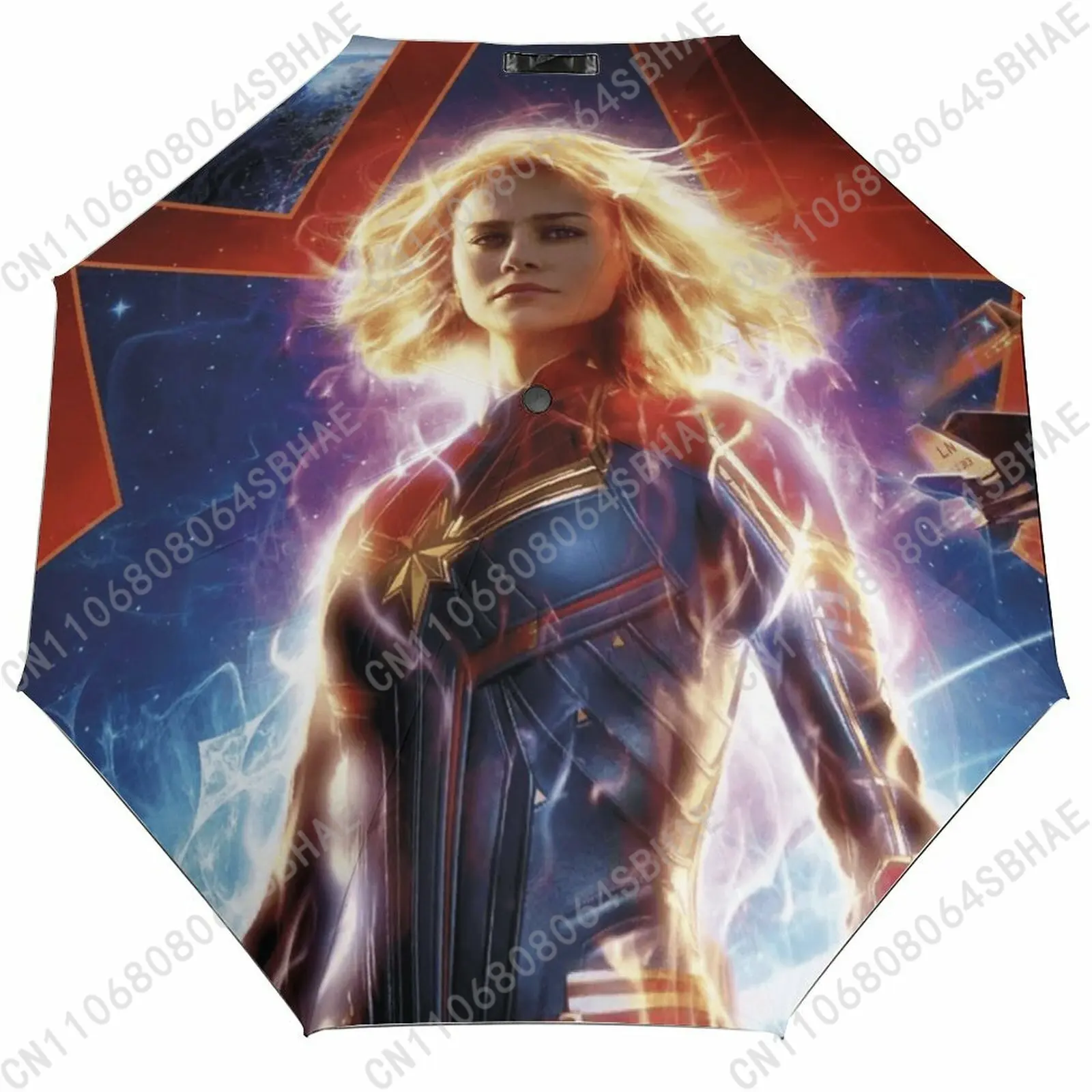 

Marvel Captain Marvel Automatic Foldable Umbrella One Button Umbrella with Black Coating Umbrella with Matching Pouch Cosplay
