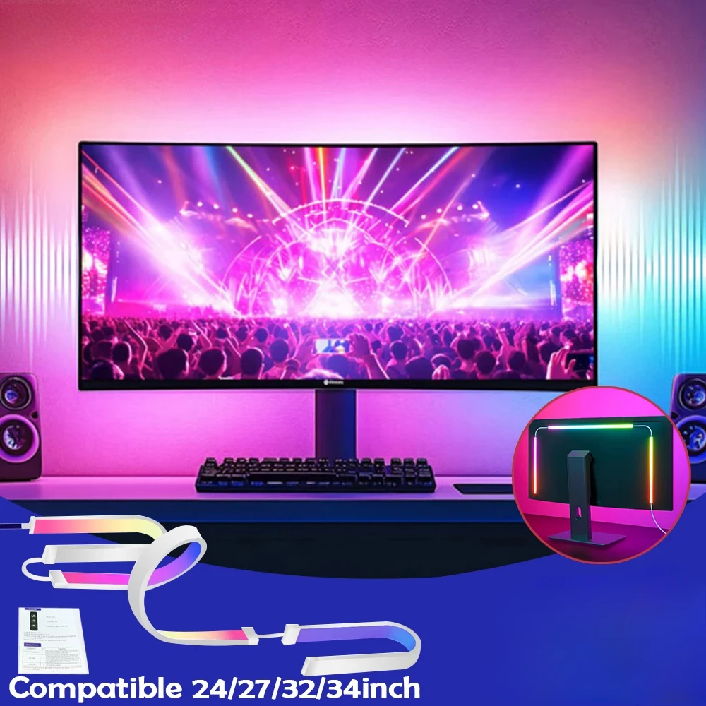 32/34 Inch USB PC LED Strip Lights Computer Sync Light Strip Monitor RGB Screen LED Backlight for Gaming Room Atmosphere Decor