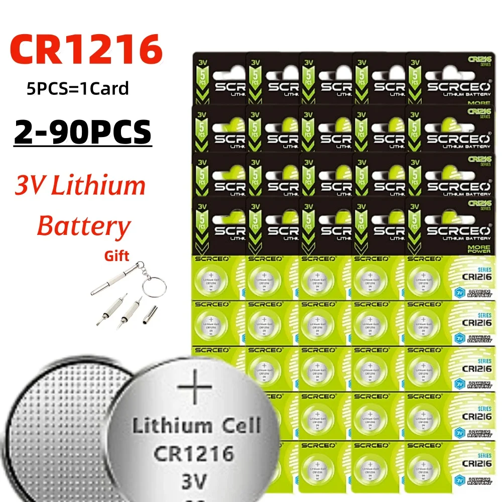 2-90PCS Button Cell Batteries CR1216 DL1216 BR1216 LM1216 ECR1216 3V Lithium Battery Coin Cells For Watch Car Toys Key