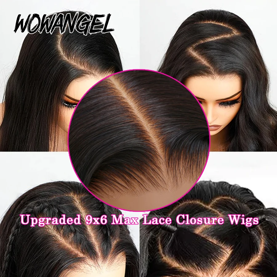 WowAngel 34 بوصة قبل قطع 9x6 HD الدانتيل إغلاق الباروكات ارتداء للذهاب غلويليس 250% الجسم موجة خصلات الشعر المستعار الإنسان قبل قطعها الشعر البرازيلي
