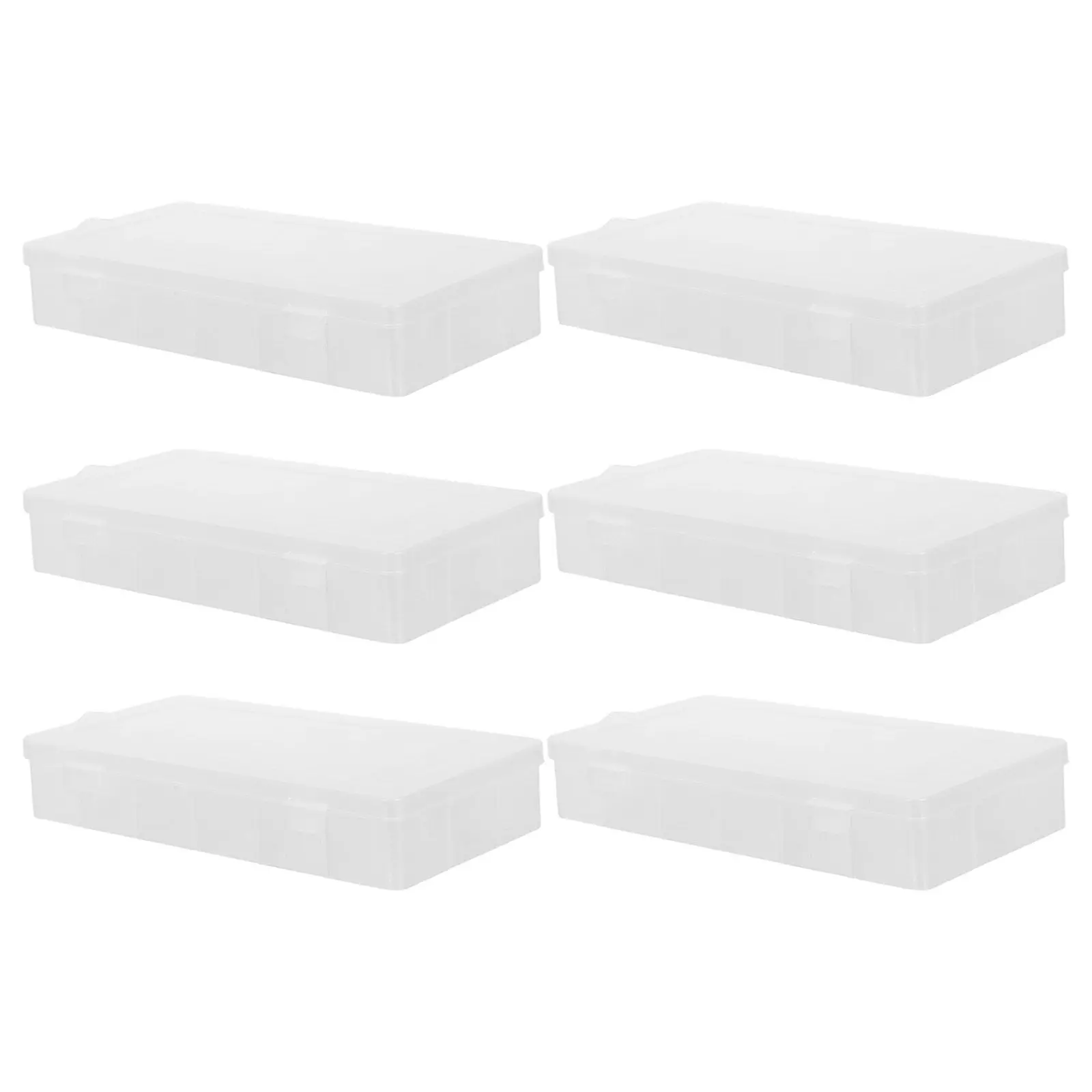 6Pcs Clear 18 Grid Plastic Storage Box Adjustable Compartment Organizer for Craft Beads Washi Tape Rhinestones Fishing Tackle