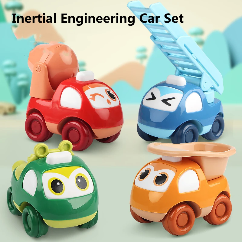 4PCS/Set Cute Cartoon Engineering Car Toys for 0-3 Years Old Kids Construction Mixer Dump Truck Inertial Car Baby Birthday Gifts