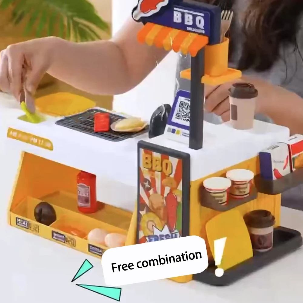 Mini Playhouse Simulazione Pollo fritto Negozio Utensili da cucina Set Negozio per barbecue Cucina Cibo a colori variabili Kitchenwaer Regali per bambini