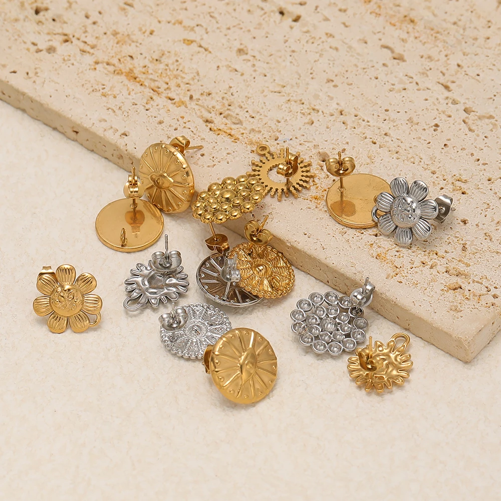 6 Stück klassische Ohrstecker aus Edelstahl mit Blumenmotiv und Biegeringen für die Herstellung von DIY-Ohrringen, Schmuck und Bastelarbeiten für Damen. – Detail 4