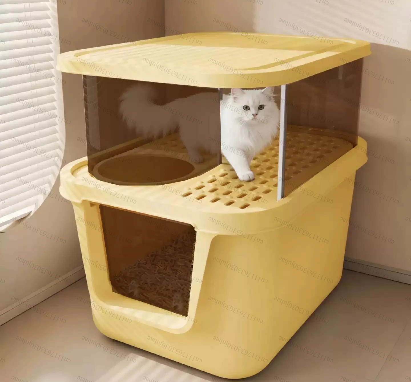 Double Layer Enclosed Cat Litter Box, Anti-Splash Odor-Proof Toilet For Indoor Cats, Large Space Kitty Tray With Corridor Design