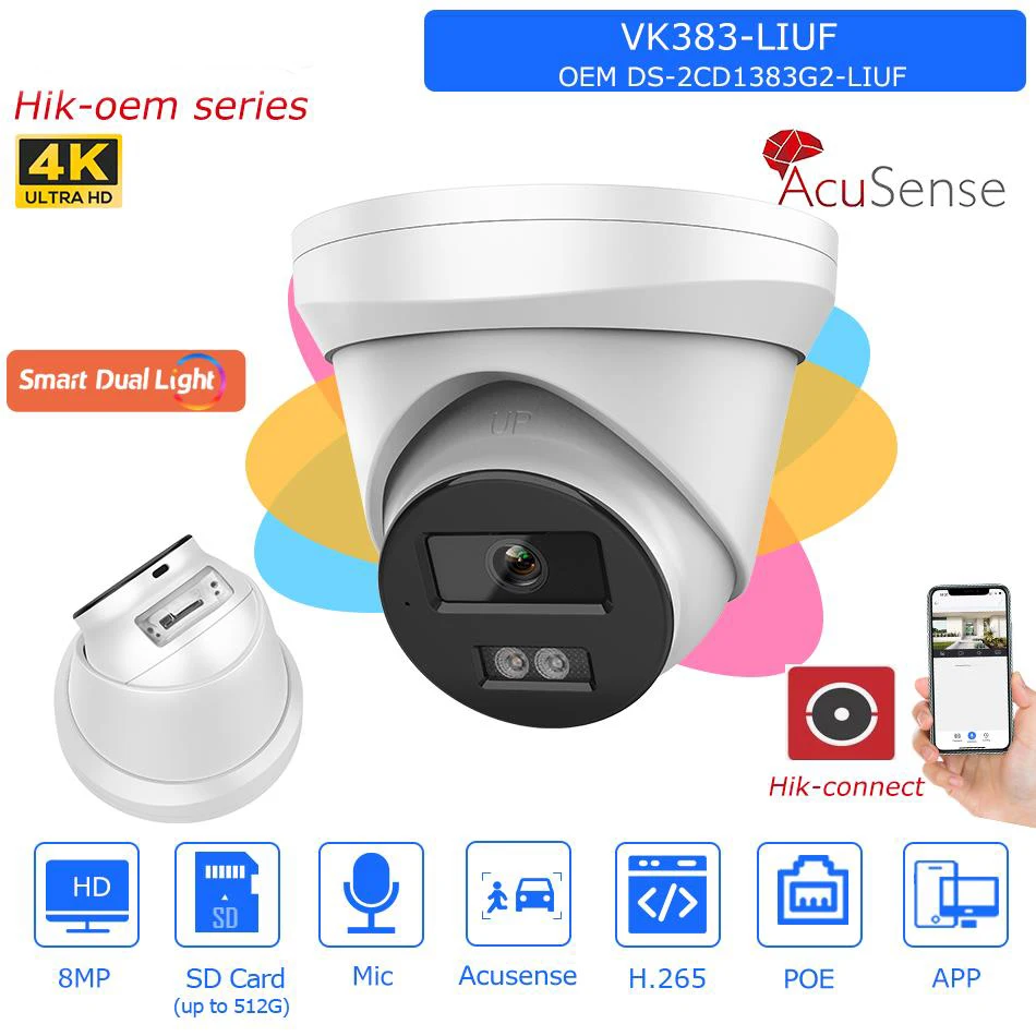 

OEM Hikvision 8MP Colorvu IP Camera Smart Hybrid Light Built-in Mic slot Surveillance Network Camera replace DS-2CD1383G2-LIUF