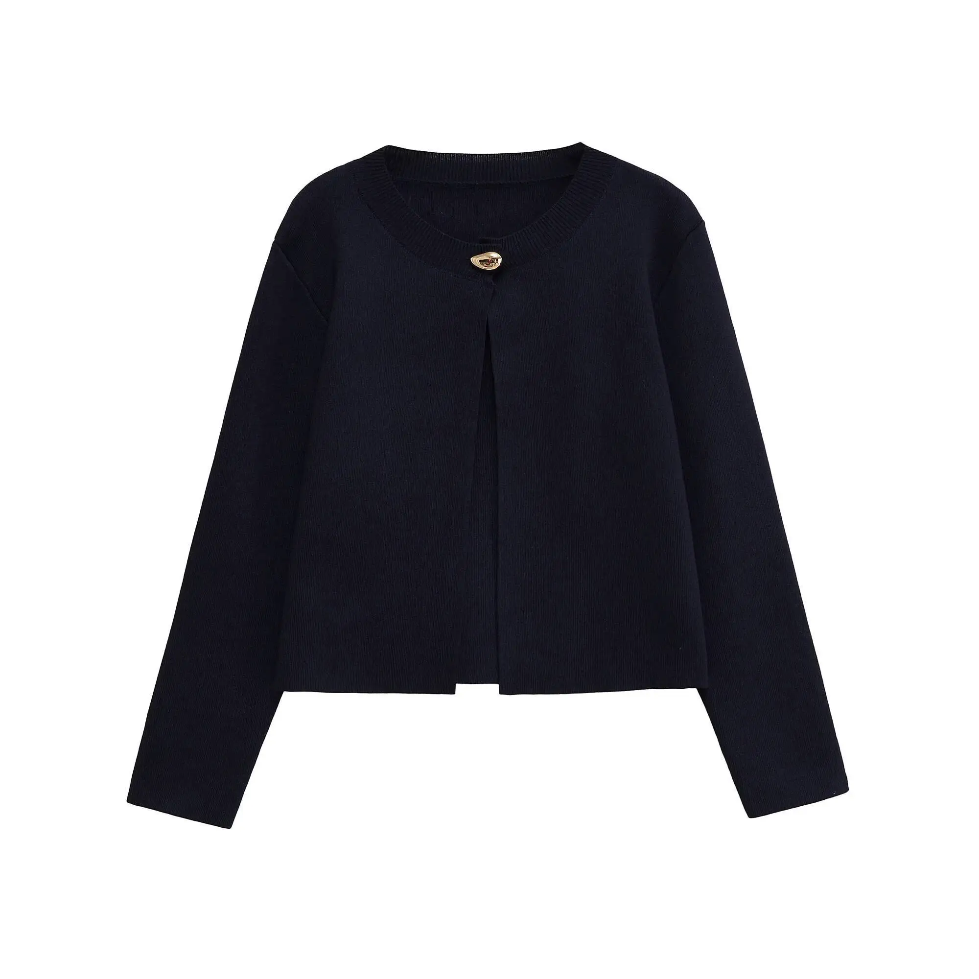 

Solid Round Neck One Button Sweater Cardigans Women Coat Elegant Full Sleeve Loose Women's Jacket 6427013