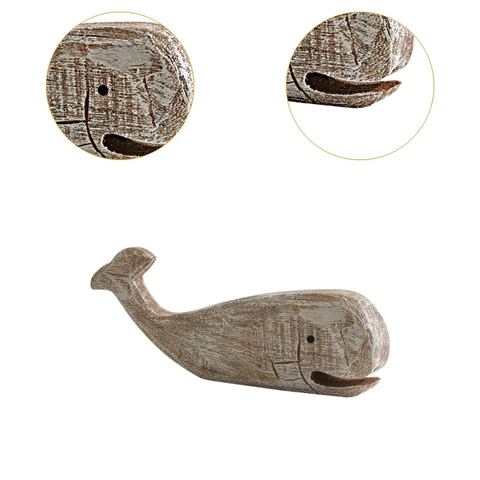 Wood Whale Sculpture Nautical Decoration,Housewarming Gift Tabletop Statue Wooden Carved Figurine for Entrance,Office