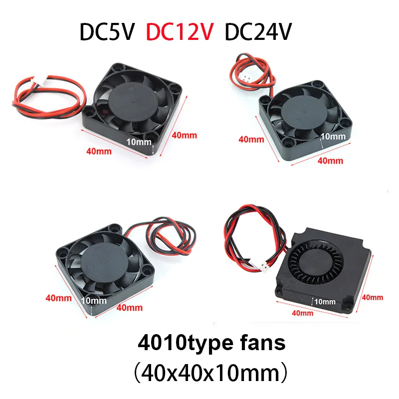 40x40x10mm 2-Pin DC Brushless Fans PC Computer Case Cooling Fan 5V 12V 24V Sleeve Bearing CPU Cooling Fan with Two Lines