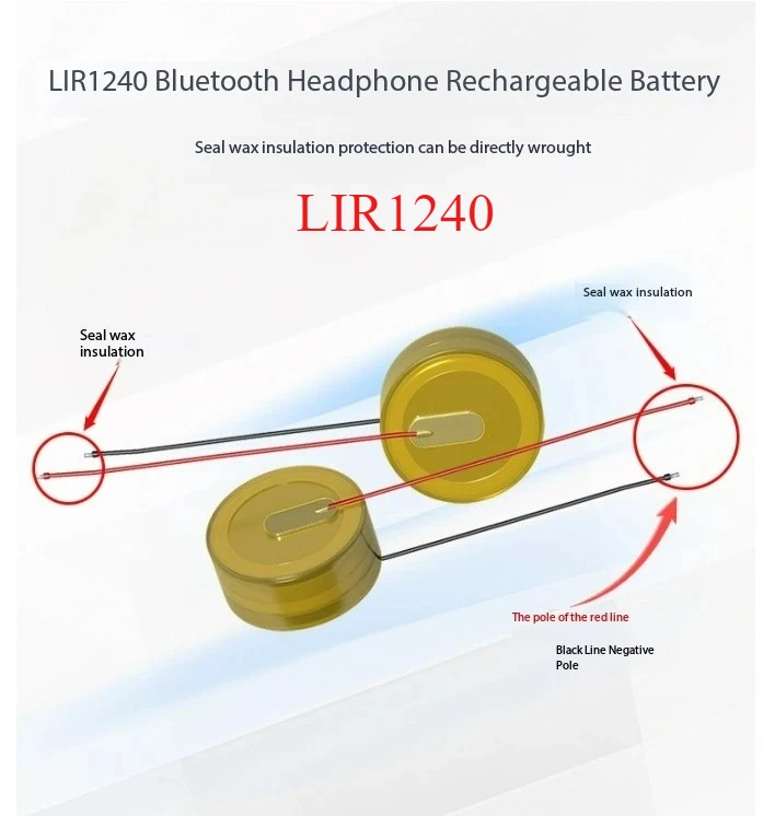 2-10PCSLIR1240 with line Lithium battery for Bluetooth headset mouse welding wire 3.6v rechargeable coin cell
