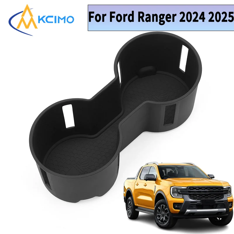 

For Ford Ranger 2024 2025 Silicone Cup Holder Storage Box Shock-Absorbing Central Armrest Tray Car Interior Organizer