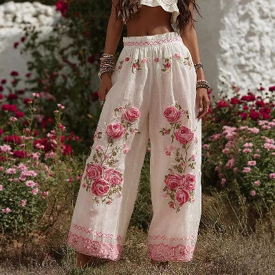 Spring Women Trousers 3D Floral Printed Pattern Long Pants Ladies Elegant Party Casual Straight-Leg Trousers For Female New